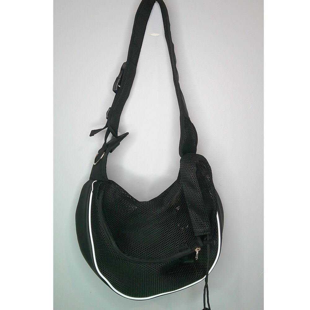 Black Mesh Pet Sling Carrier Dogs/Cats Expandable Breathable Adjustable Strap